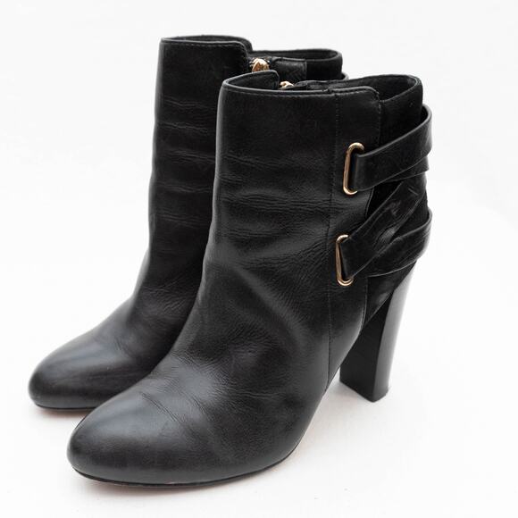 Isola Black Leather Talen Block Heeled Ankle Boots Booties Size 8 - Picture 1 of 10
